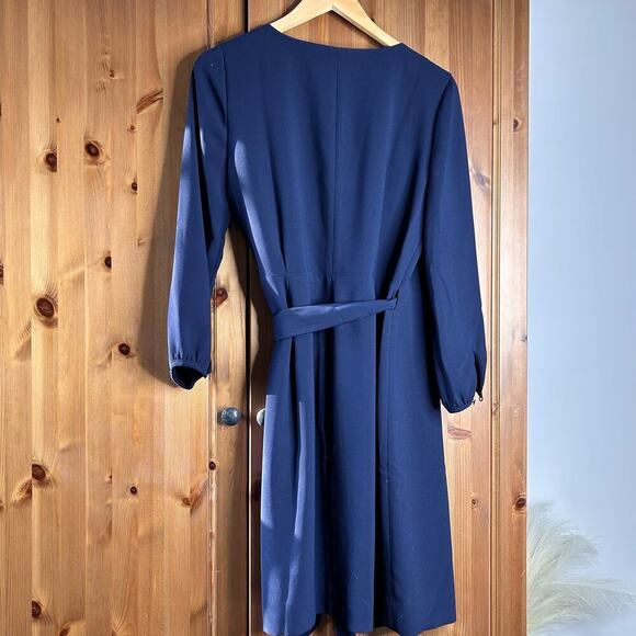 J. Crew Navy Wrap Dress Women’s 8 Classic Knee Length V-Neck Professional Preppy - Picture 7 of 9
